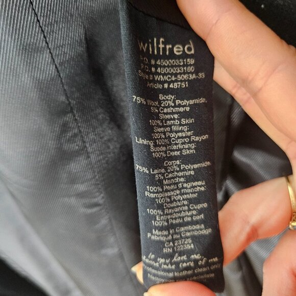Aritzia Wilfred The Cocoon Wool Cashmere Coat XS leather Sleeves Zipper Front - Picture 7 of 10